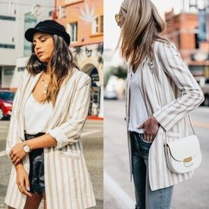 J.O.A x Chriselle Striped Cotton Button Down Blazer Jacket